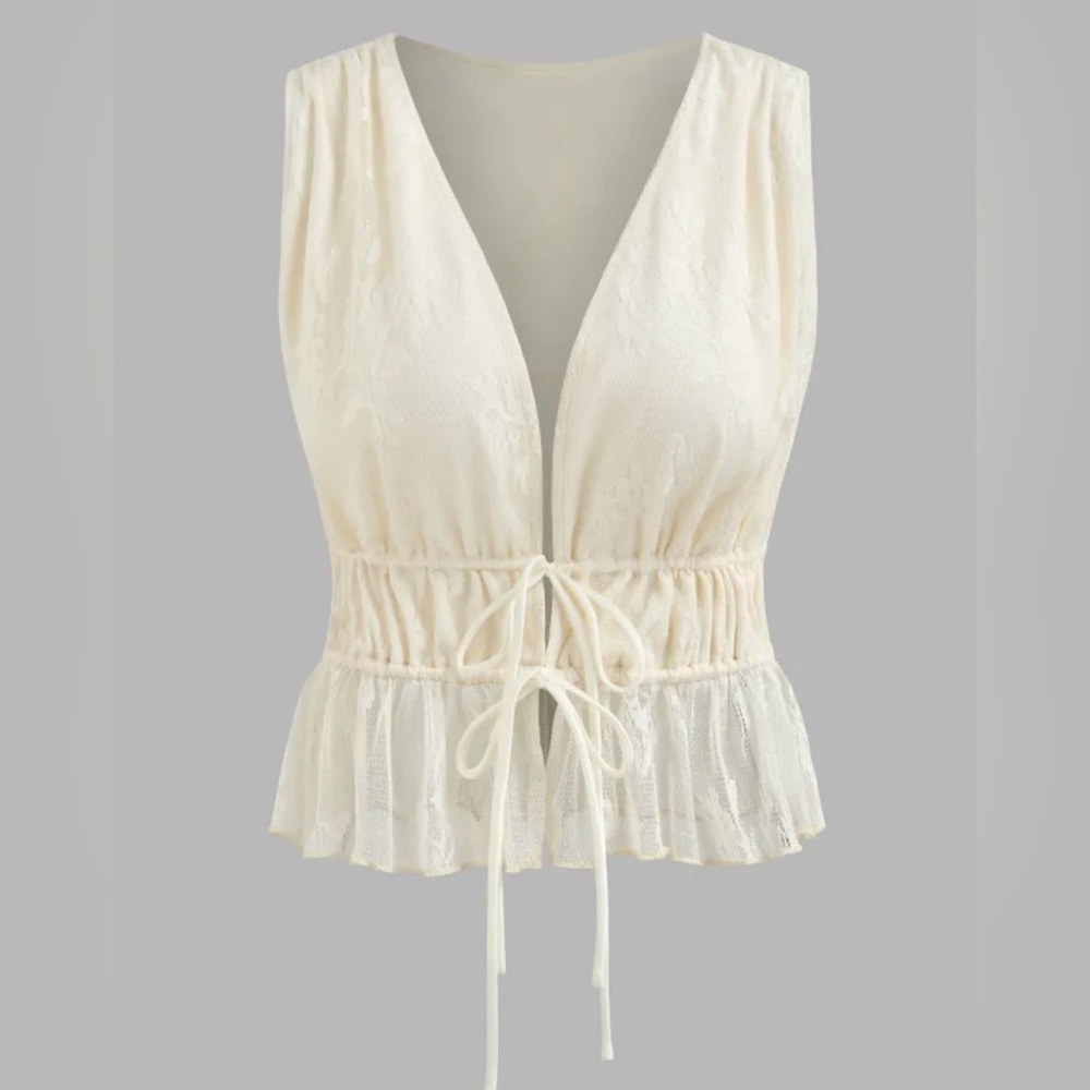 CIDER Lace Tie Front Peplum Vest Coquette Cottagecore Boho‎ Top Small